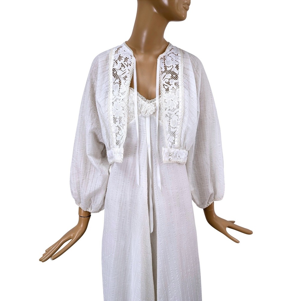 Vintage 70s Jody T of California White Lace Maxi Dress & Jacket Set Bridal Boho - Picture 3 of 10